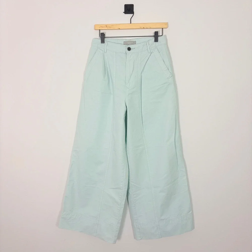Everlane The Tourist Pant Mint Green Organic Cotton Linen‎ Wide Leg High Rise 4